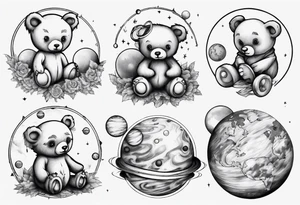 Teddy bear planets tattoo idea