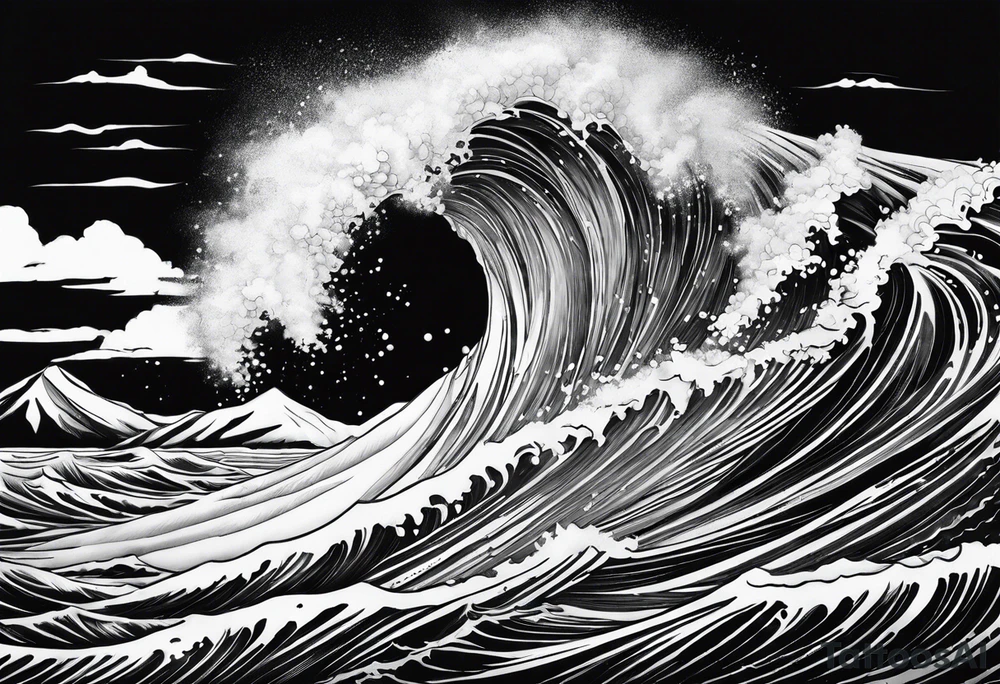 TIDAL WAVE OVER A MOUNTAIN tattoo idea