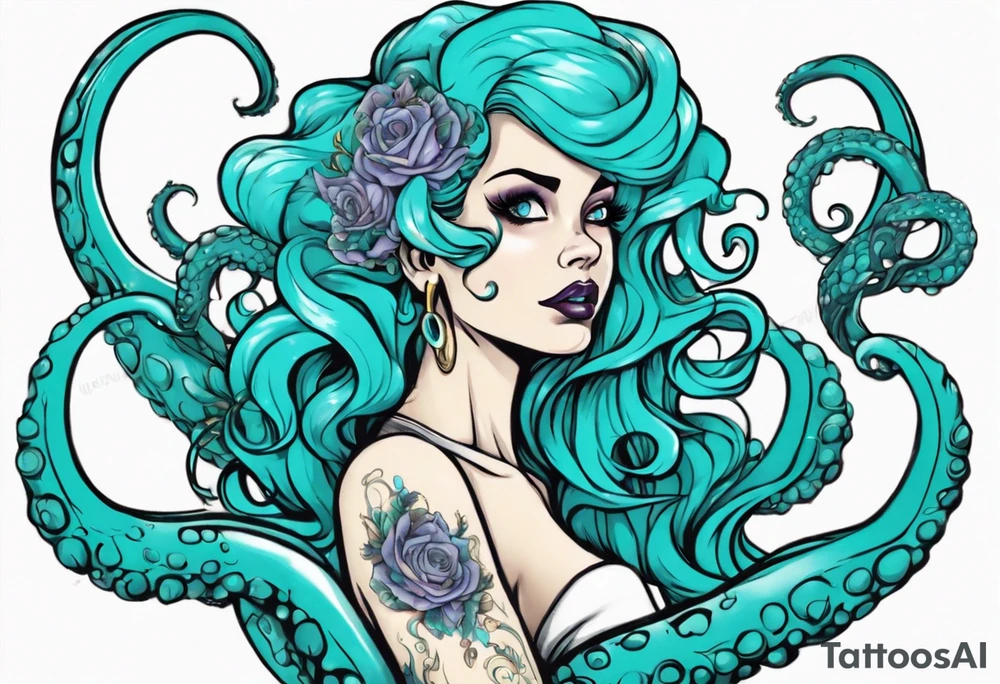 Ursula but young and beautiful, with turquoise tentacles tattoo idea