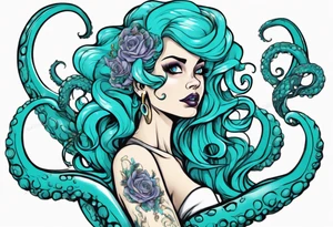 Ursula but young and beautiful, with turquoise tentacles tattoo idea