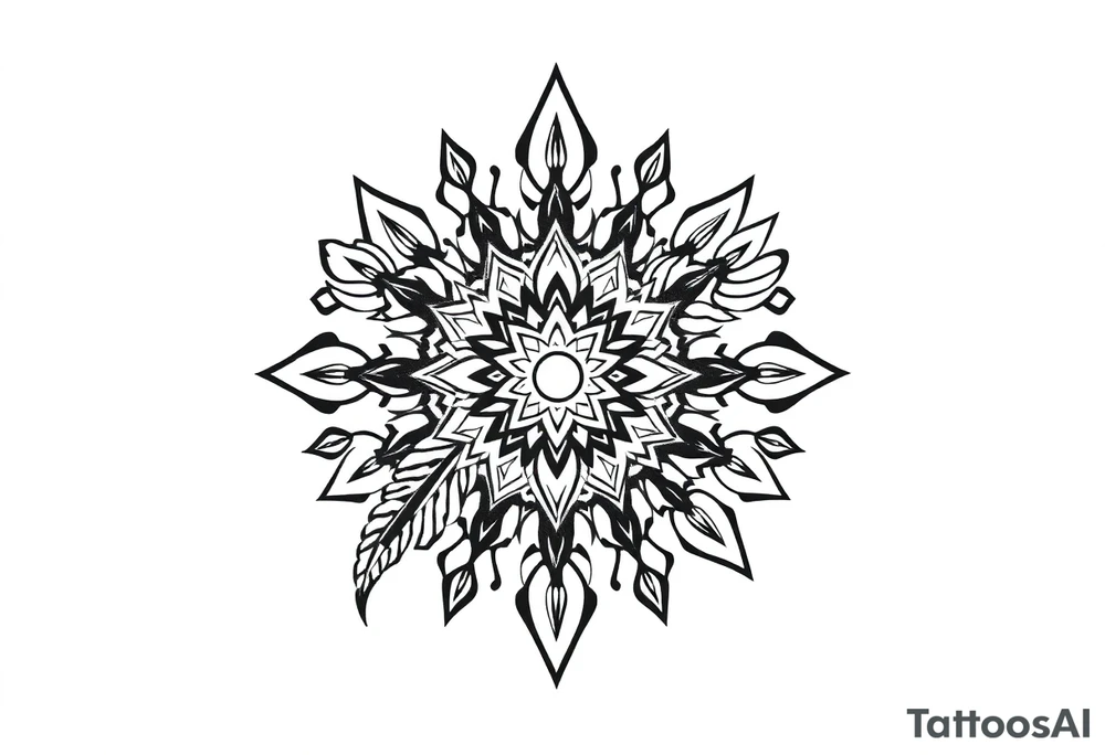 spiritual feather indian mandala shaman tattoo idea