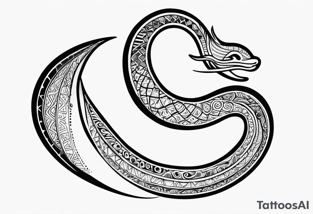 tattoo of a moral eel eatings its tail to form a circle or ouroboros, simple, modern, fine lines. new Zealand and maori cultural theme tattoo idea