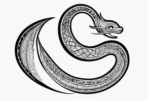 tattoo of a moral eel eatings its tail to form a circle or ouroboros, simple, modern, fine lines. new Zealand and maori cultural theme tattoo idea