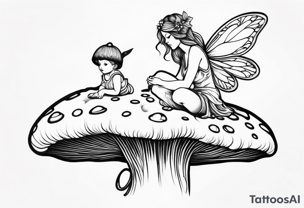 fairy on mushroom tattoo idea