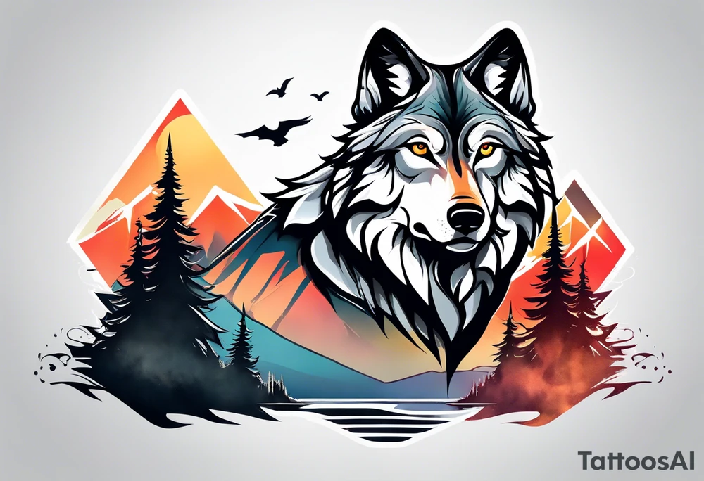 wolf mountain tattoo idea