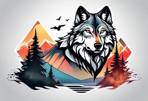 wolf mountain tattoo idea