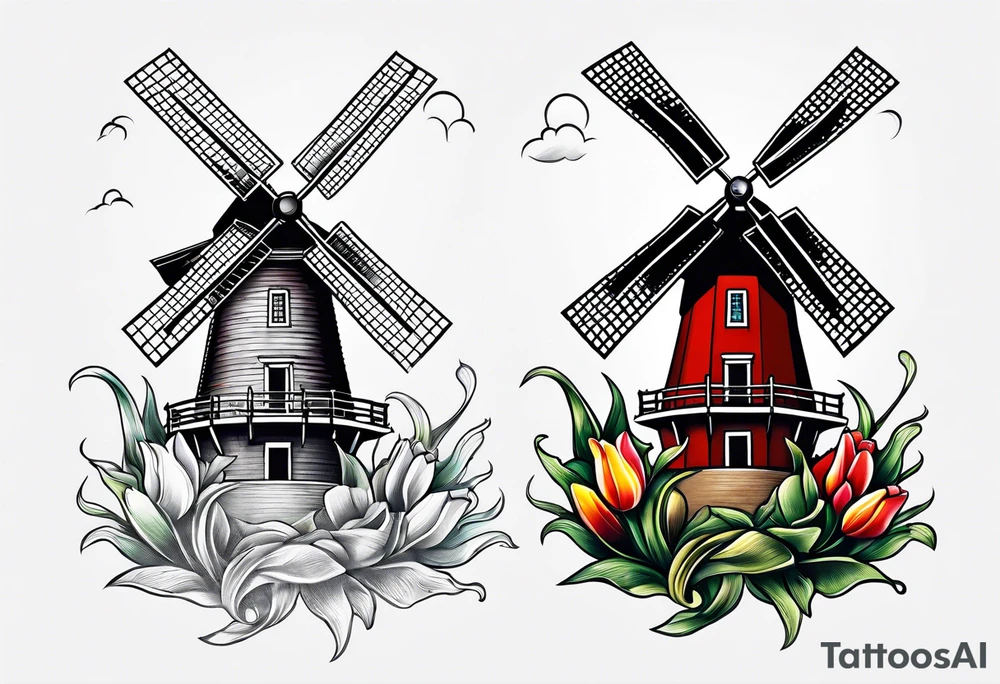 windmill and tulip tattoo idea