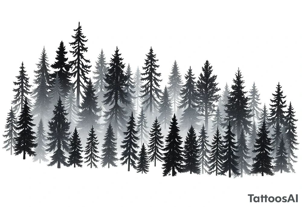 Coniferouse forest silhouette with black and gray trees tattoo idea