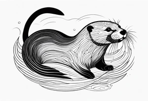 Otter swimming with straight and clear lines tattoo idea