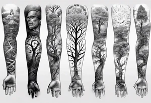 full arm sleeve tattoo... DNA, science, guitar, piano, music. tree of life, focus, masculine tattoo idea