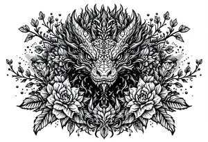 powerful majestic reptile, surrounded by floral ornaments tattoo idea