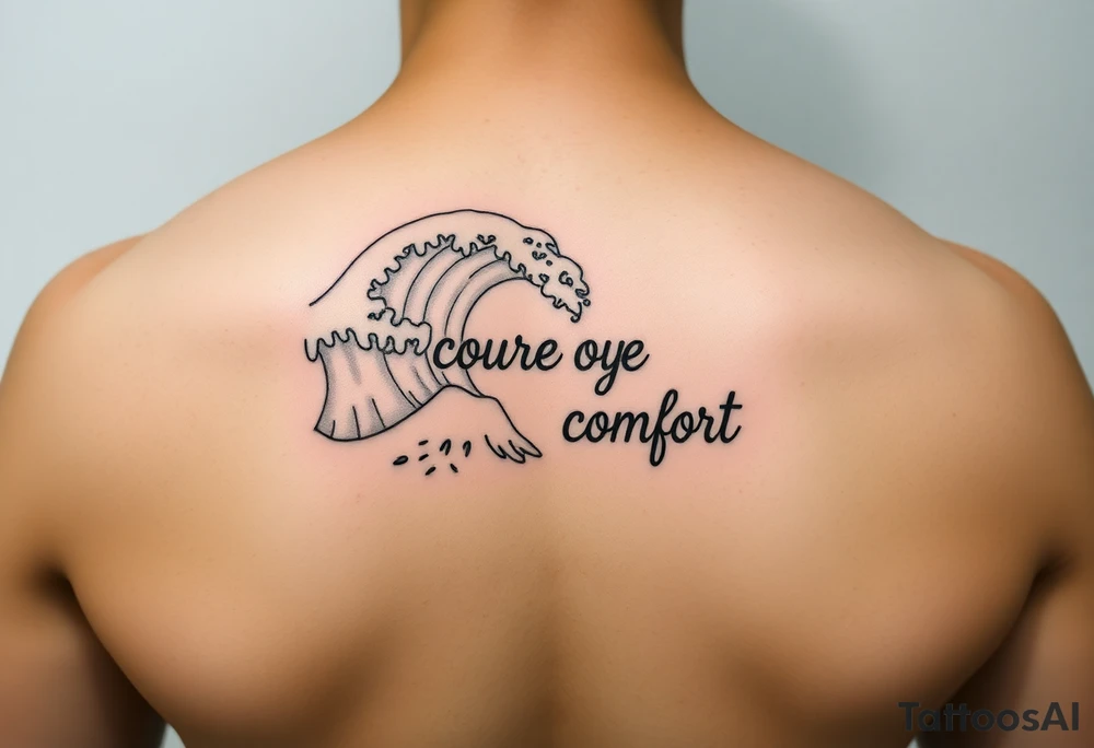 Simple  Fine line waves with words courage over comfort within the wave tattoo idea