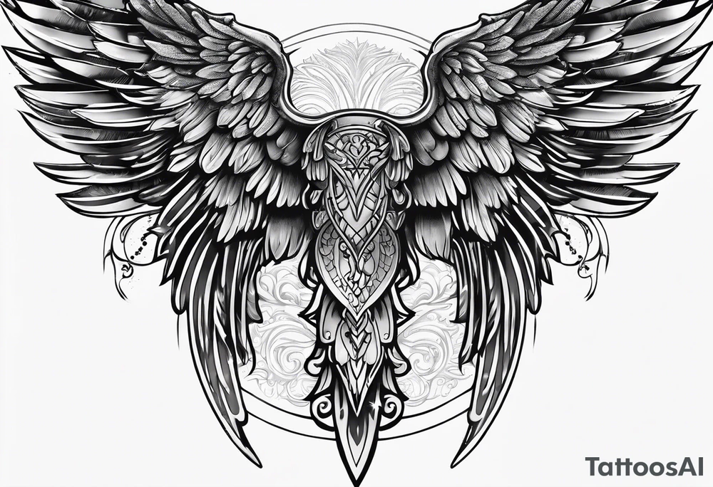Angel Wings with the word Glenn in between tattoo idea