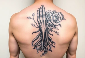 Gods hand, squid knight with roses and tree roots tattoo idea
