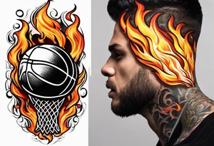 Basketball on fire into a hoop tattoo idea
