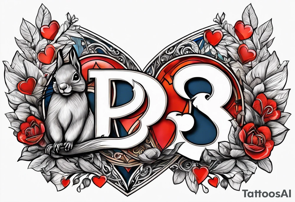 Heart with letters p, s, and o with a squirrel tattoo idea