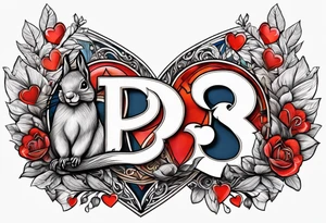Heart with letters p, s, and o with a squirrel tattoo idea
