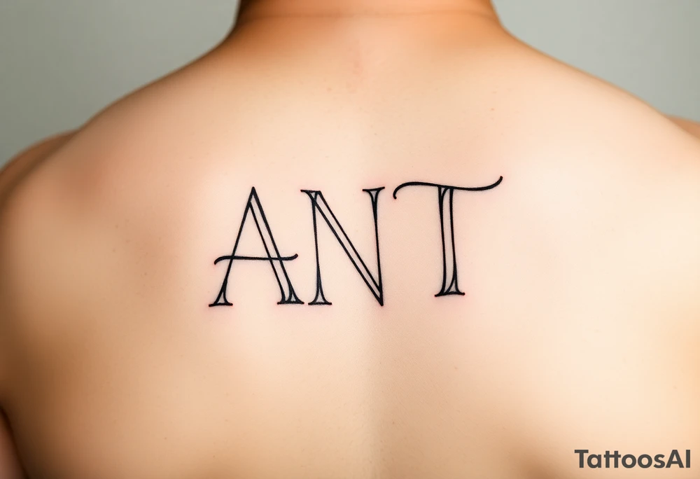 Fine line letters A,N & T monogram connected together overlapping lines tattoo idea