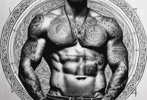 Crucified man in rom
an numerals circle in arm tattoo idea
