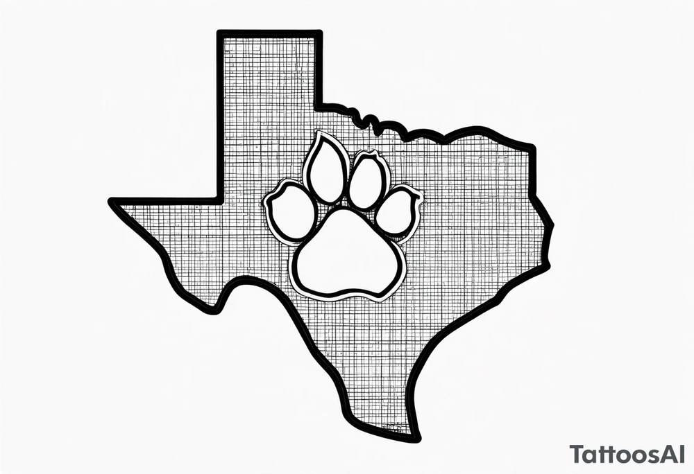 texas outline with a dog paw tattoo idea
