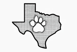 texas outline with a dog paw tattoo idea