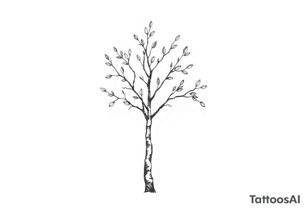 birch tree with leaves tattoo idea