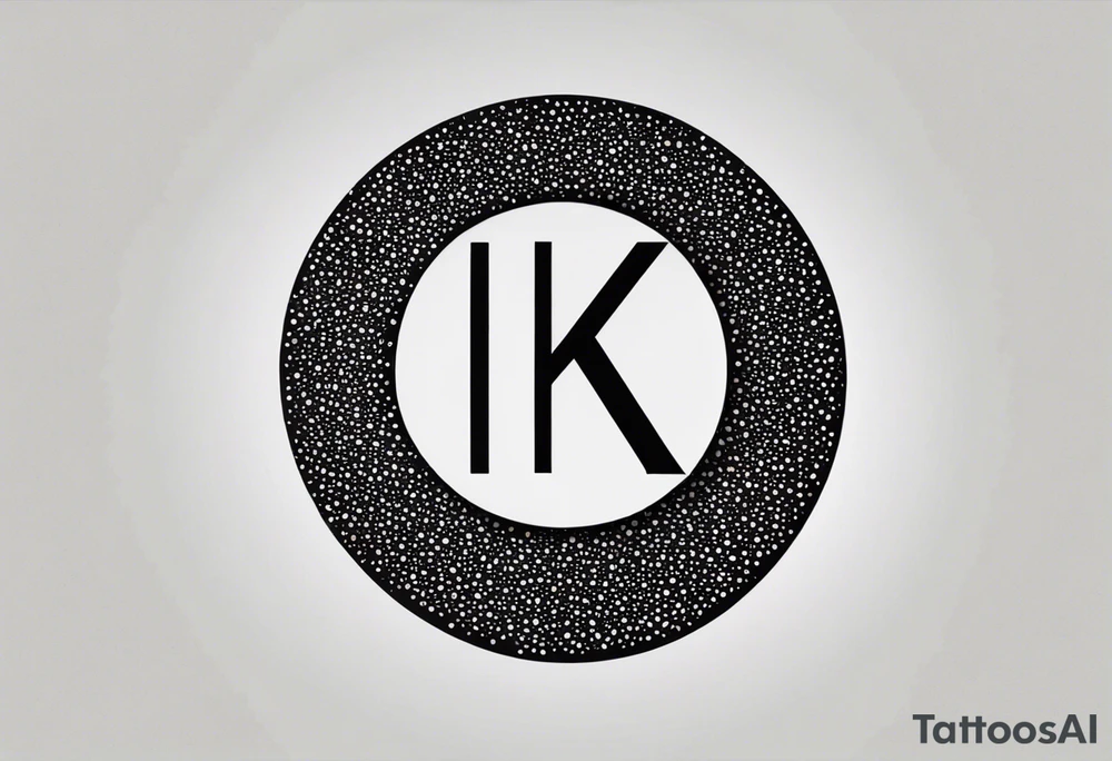 Simplistic symbol large delta inside a circle. Circle is made from chain. Shade of a letter K in a background. tattoo idea