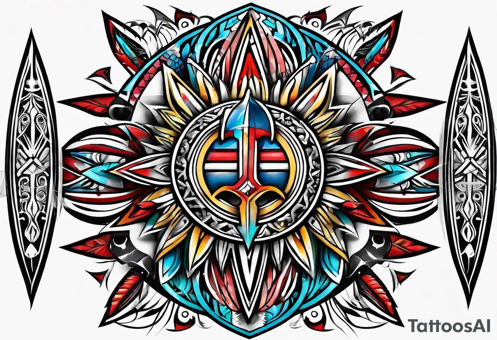 Puerto Rican tribal arm tattoo with spears tattoo idea