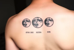 moon phases for 07/19/2012, 05/26/2014, and 11/05/1991 tattoo idea