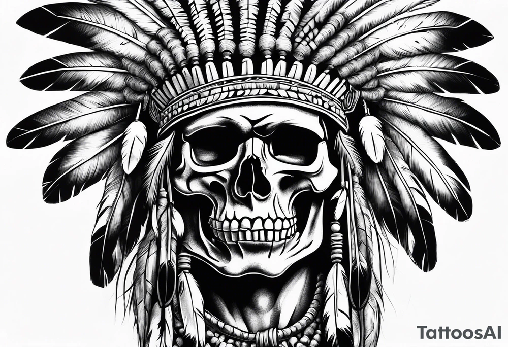 Native American war chief skull with bonnet tattoo idea
