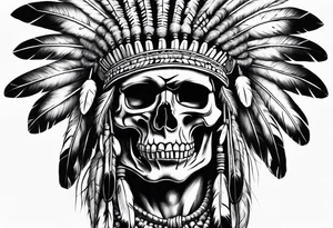 Native American war chief skull with bonnet tattoo idea