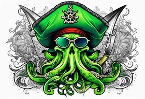 green pirate squid with eyepatch holding sword and anchor tattoo idea