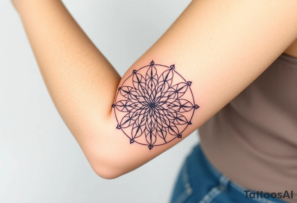 A mandala-inspired Flower of Life, with delicate floral extensions forming a soft, organic shape centered in round cyrcle tattoo idea