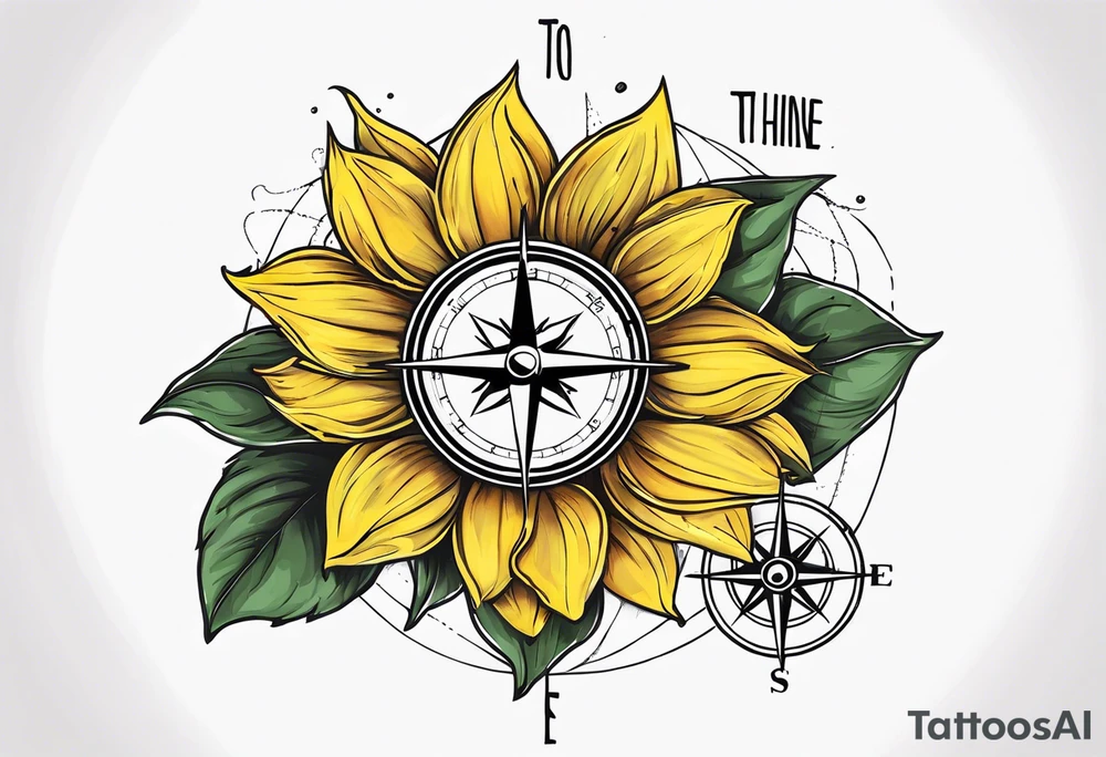 Sunflower and a compass, with the words "To Thine Own Self Be True" tattoo idea
