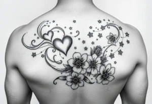 I want swirling lines like wind with hearts and stars an flowers with makeup floating tattoo idea