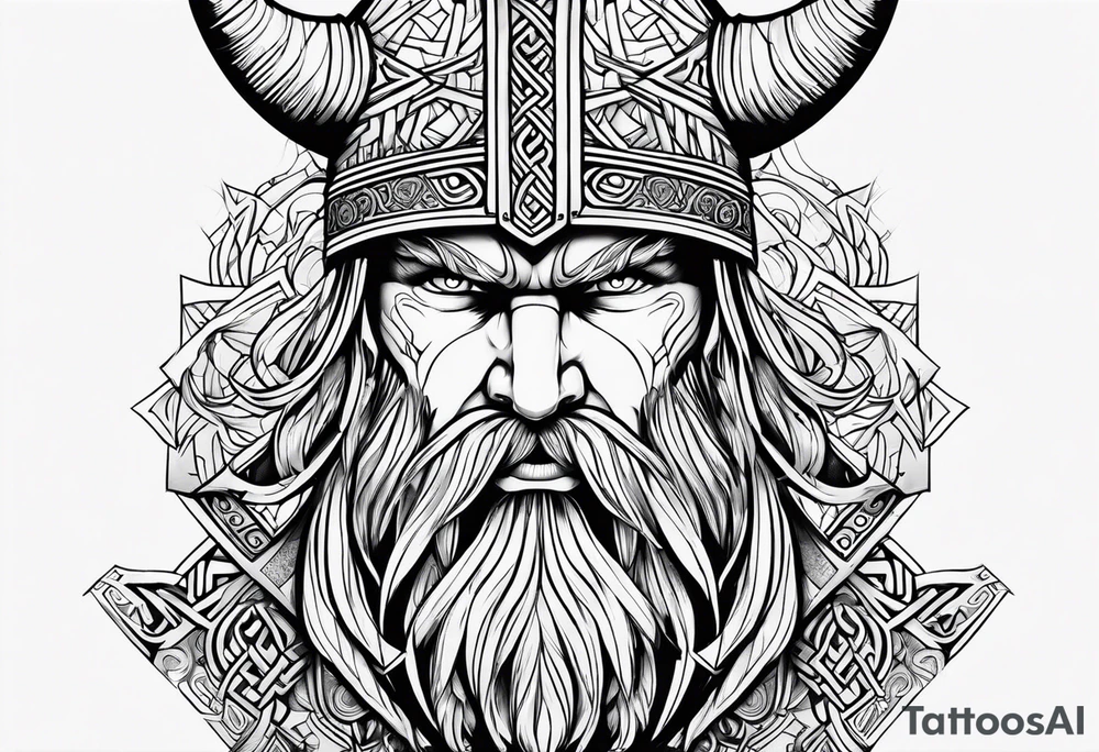Stylized viking face tattoo idea