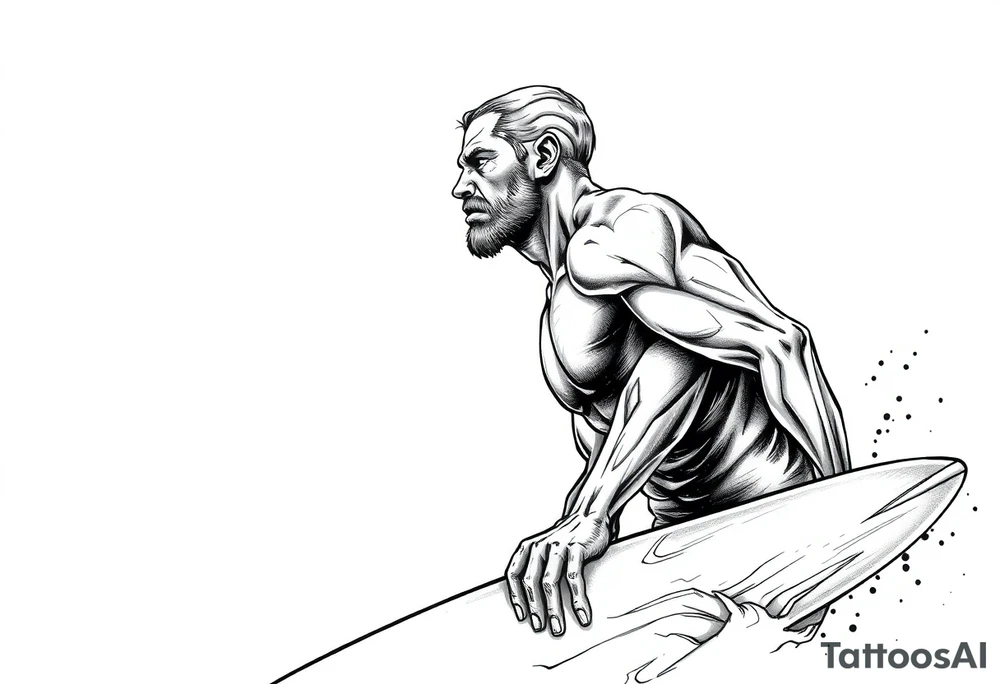 comic hero silver surfer on his board looking over in deep thought as he is in the sky tattoo idea