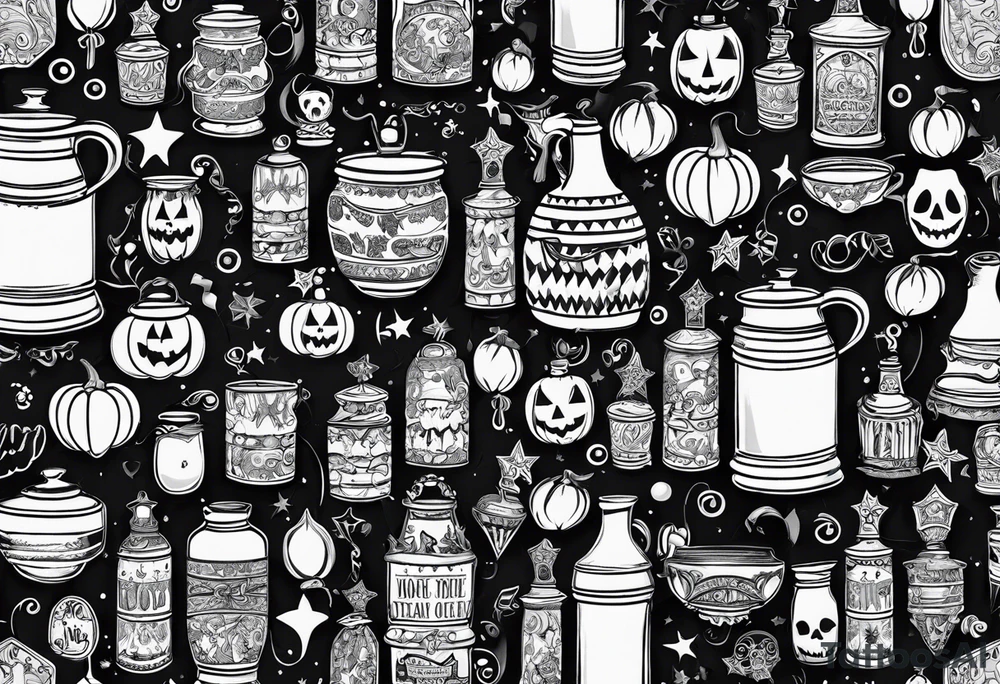 Trick or treat, 20 oz tumbler banner design, candy, minimalist, potions, brew, broom tattoo idea