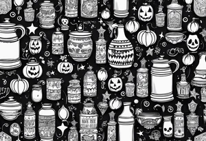 Trick or treat, 20 oz tumbler banner design, candy, minimalist, potions, brew, broom tattoo idea