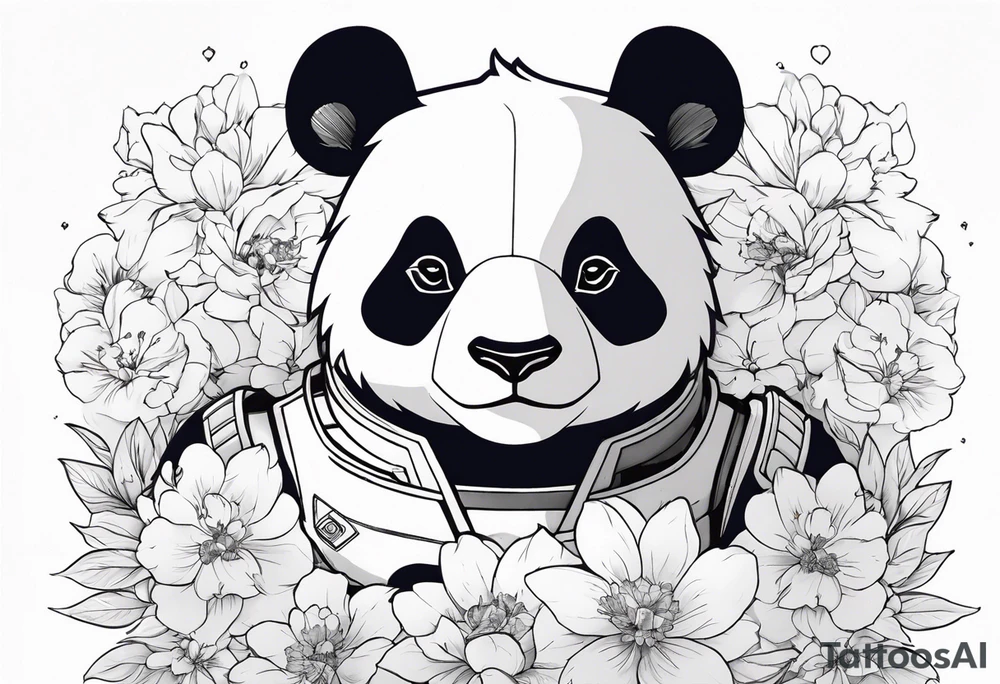 Panda SD gundam, surrounded by flowers half sleeve tattoo idea