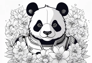 Panda SD gundam, surrounded by flowers half sleeve tattoo idea