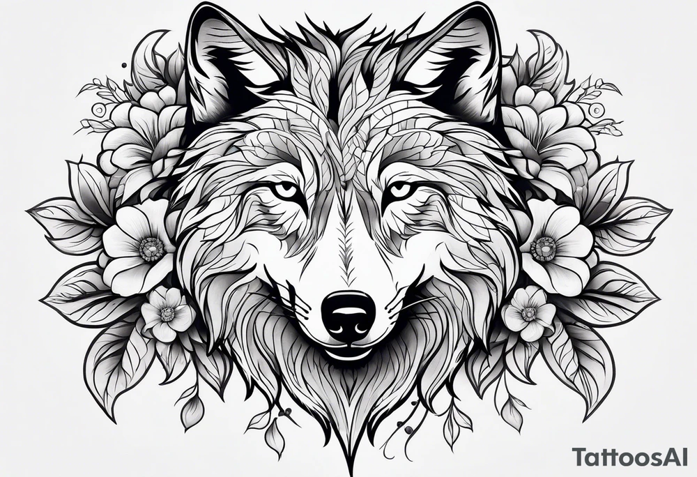 Wolf with flowers tattoo idea