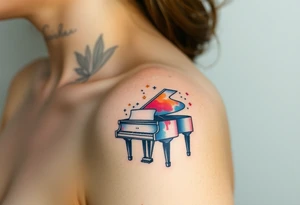 a grand piano under a swirl of stars tattoo idea