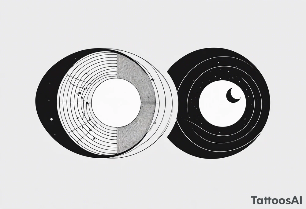 Geometric interpretation of the phases of the Moon in the form of a semicircle or a horizontal line of partially filled circles. tattoo idea