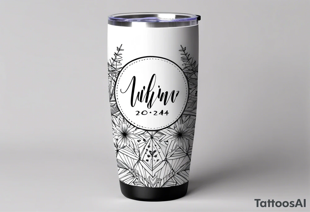 Christmas 2024 personalized name banner on a 20 oz tumbler minimalist snowflake motif tattoo idea