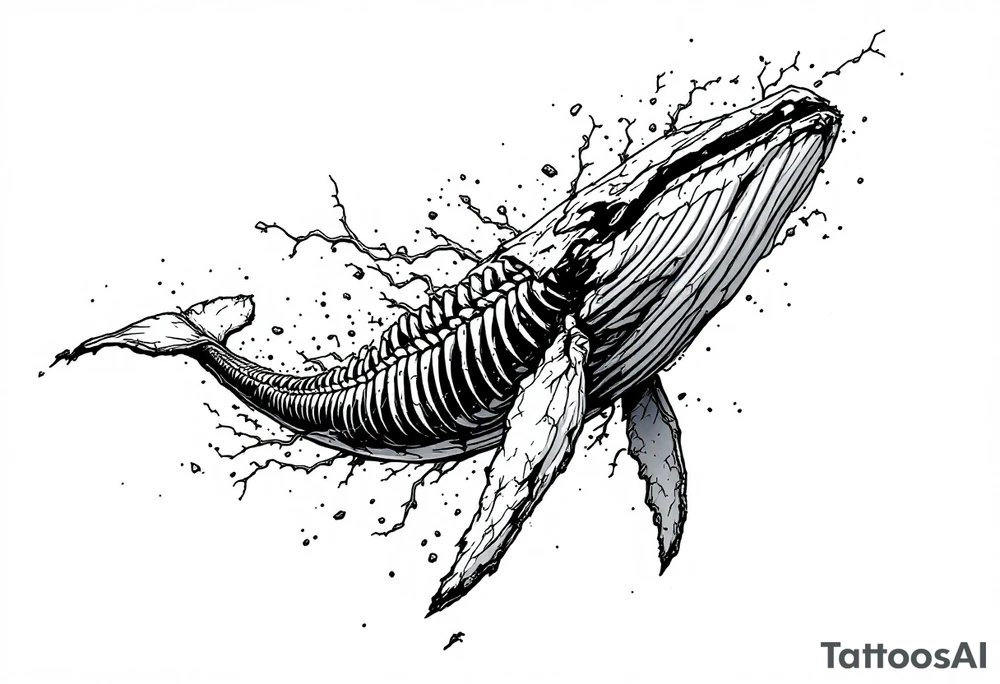 I press on toward the goal for the prize of the upward call of God in Christ Jesus. represented by a whale moving upwards. idea is basically a whale that's damaged and torn exposing the skeletal innerts, but it's still fiercely moving forward as hard as it can. tattoo idea
