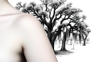 Oak trees with Spanish moss in a cemetery tattoo idea