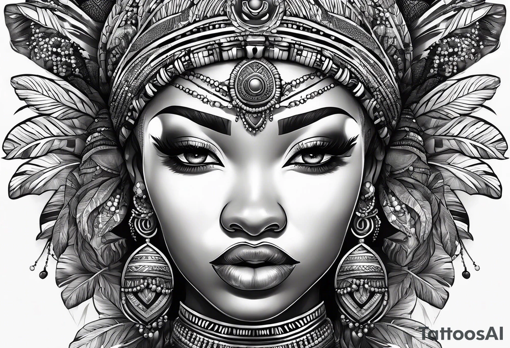 iemanjá africana com conchas e pérolas tattoo idea