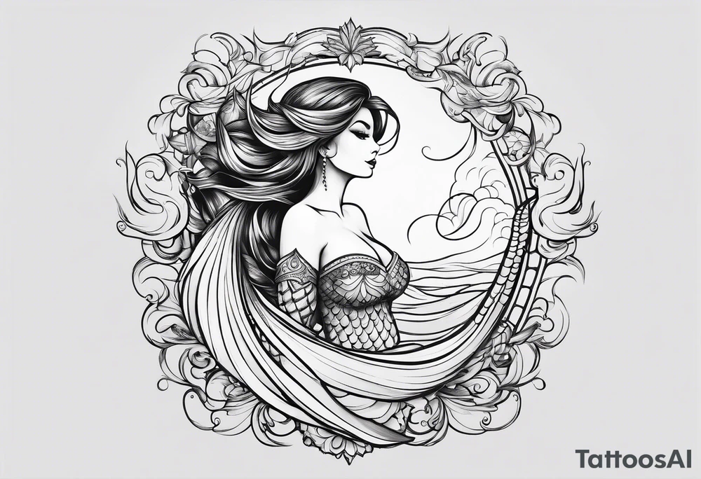 wavy mermaid tail only tattoo idea