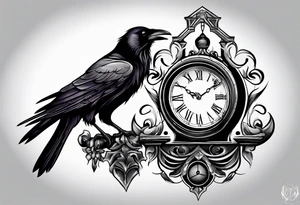 raven perched on clock tattoo idea